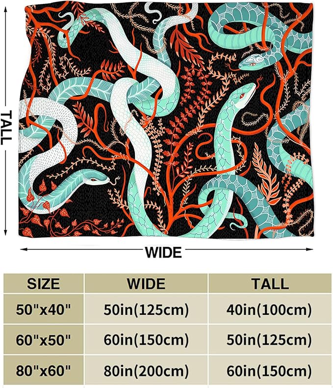 jerkboo Snake Blanket Throws Snake Gifts Snake Throw Blanket for Women Men Kids Adults Soft Warm Cozy Fleece Blanket for Couch Sofa Bed 60""x50""