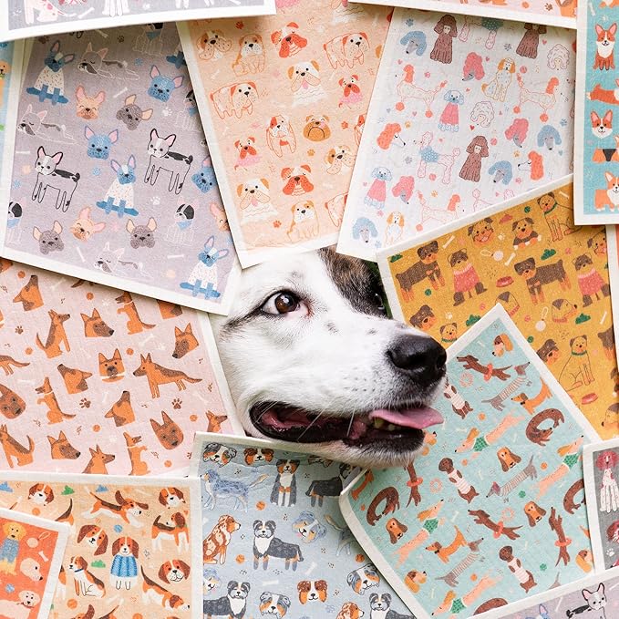 Puppington Pupper Towels 12 Pack Swedish Dishcloths for Kitchen - Dog Dish Towels - Swedish Dish Cloths for Kitchen - Dog Mom Mothers Day Gifts for Women - Eco Friendly (12 Breeds)