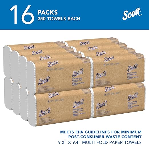 Scott® Professional Universal Multifold Paper Towels, Bulk (01804), Absorbency Pockets, 9.2" x 9.4" sheets, Plus Tier, Compressed, White (250 Sheets/Pack, 16 Packs/Case, 4,000 Sheets/Case)