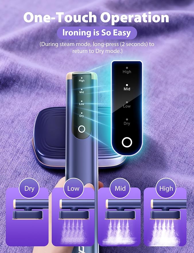 Travel Steamer for Clothes with 180 ml Water Tanks,15s Fast Heat-up,24 g/min Strong Steam Performance, Portable Garment Steamer with Touch Control, Steam Iron Gold Blue
