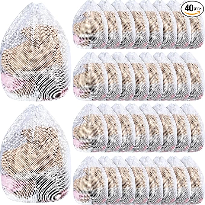 40 Pcs Mesh Laundry Bags Bulk with Drawstring 20 x 24'' White Heavy Duty Mesh Bag Machine Washable Sturdy Large Net Laundry Wash Bag for Dormitory College Apartment Travelling Camping