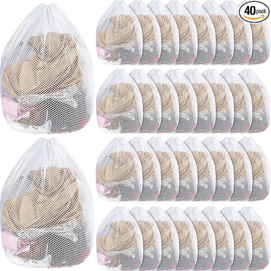 40 Pcs Mesh Laundry Bags Bulk with Drawstring 20 x 24'' White Heavy Duty Mesh Bag Machine Washable Sturdy Large Net Laundry Wash Bag for Dormitory College Apartment Travelling Camping