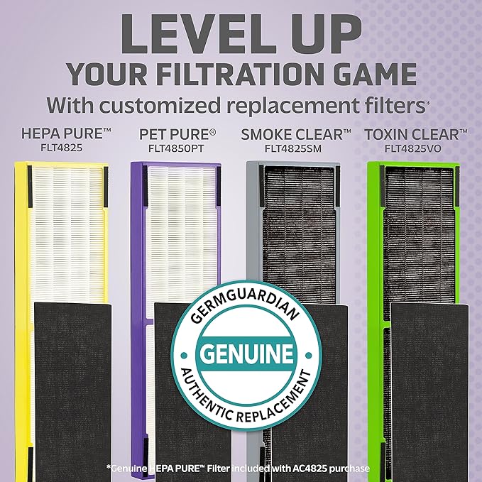 GermGuardian Air Purifier with HEPA 13 Filter, Removes 99.97% of Pollutants & Filter B Toxin Clear HEPA Genuine Replacement Filter, Removes 99.97% of Pollutants