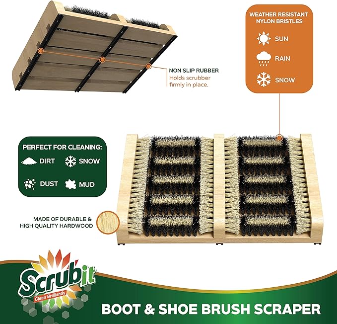 SCRUBIT Boot Scrubber Shoe Brush – Outdoor Boot Brush for Snow & Ice, All Weather Shoes & Boots Cleaner, Removes Snow, Sand and Mud – 14.2 x 10 in. Boot Scraper Door Mat
