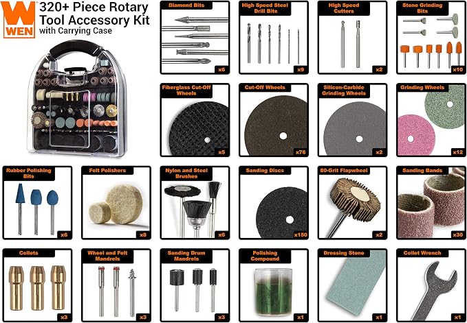 WEN 230321A 320-Piece Rotary Tool Accessory Kit with Carrying Case