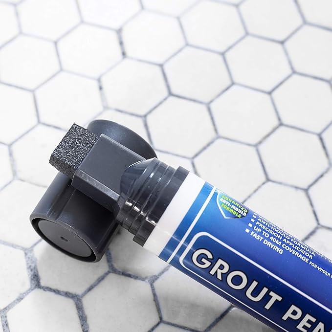 Grout Pen Tile Paint Marker: Waterproof Grout Colorant and Sealer Pen to Renew, Repair, and Refresh Tile Grout - Cleaner Coating Stain Pens - 2 Pack, 15mm Wide Dark Grey and 5mm Narrow White Tip