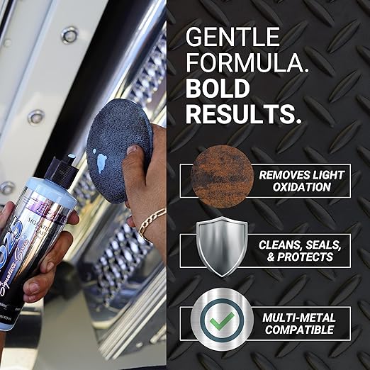 Zephyr - Pro 25 Easy Kut Liquid Metal Polish - Stainless Steel, Chrome, & Aluminum Polish - Metal Polishing for Lifted Trucks, Show Vehicles, Motorcycles, & More - 32 oz.