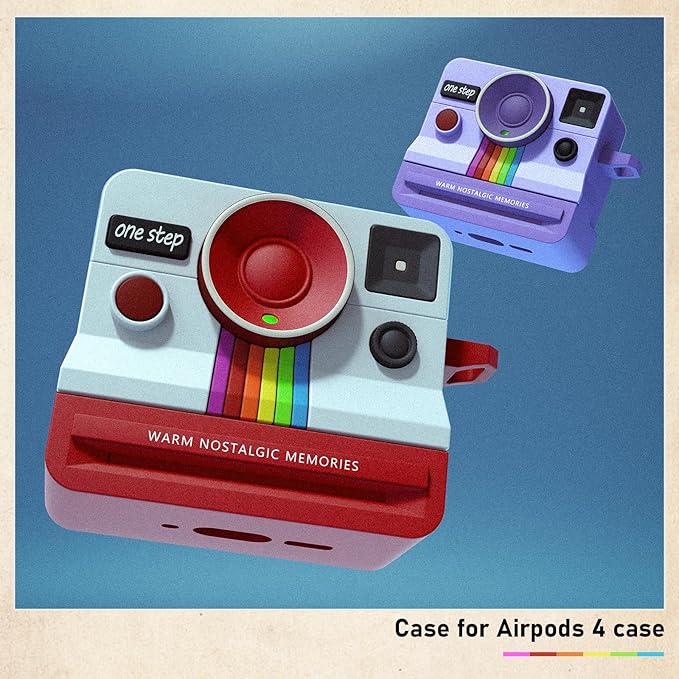 Retro Cases for AirPods 4 Case 2024 with Cleaner Kit - VISOOM Cute Fancy Protective AirPods 4th Gen Cases Cover Men Women Unique Polaroid Soft Cover for Apple AirPod Ipods 4 Wireless Charging Case-Red
