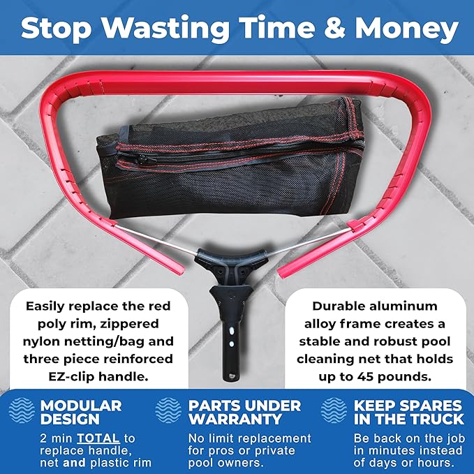 ProTuff 19" Fine Pool Net for PROS – “490 Promise” Unlimited Unconditional Replacement – Cleans 3X Faster Than Vacuum – Wide Pool Skimmer Net with Deep Bag for Easy Maintenance of Leaves, Bugs, Debris