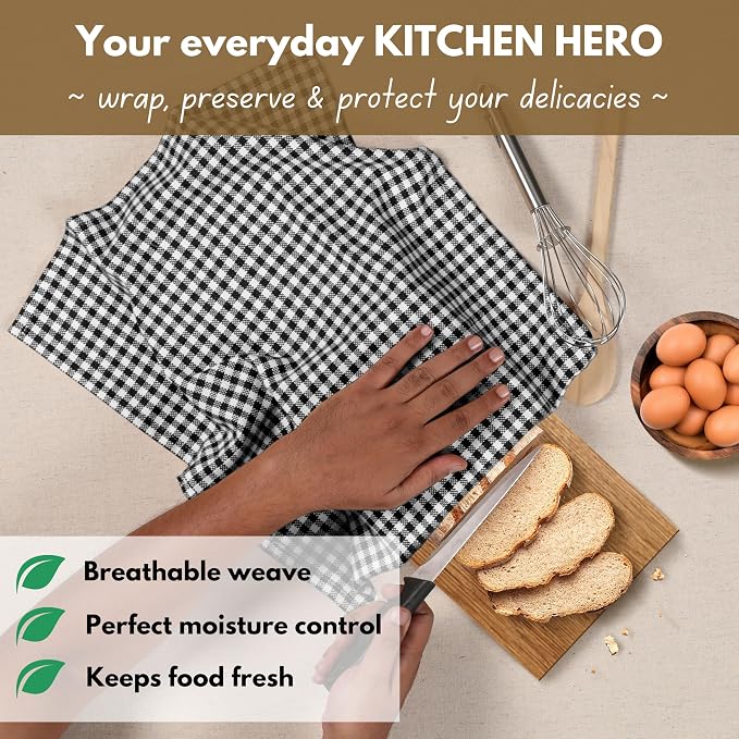 Native Fab 100% Cotton Gingham Farmhouse Kitchen Dish Towel 4 Pack 16"x26" - Absorbent Wash Cloths, Restaurant Grade Linen Towels, Tea Towels with Hanging Loop, Black White
