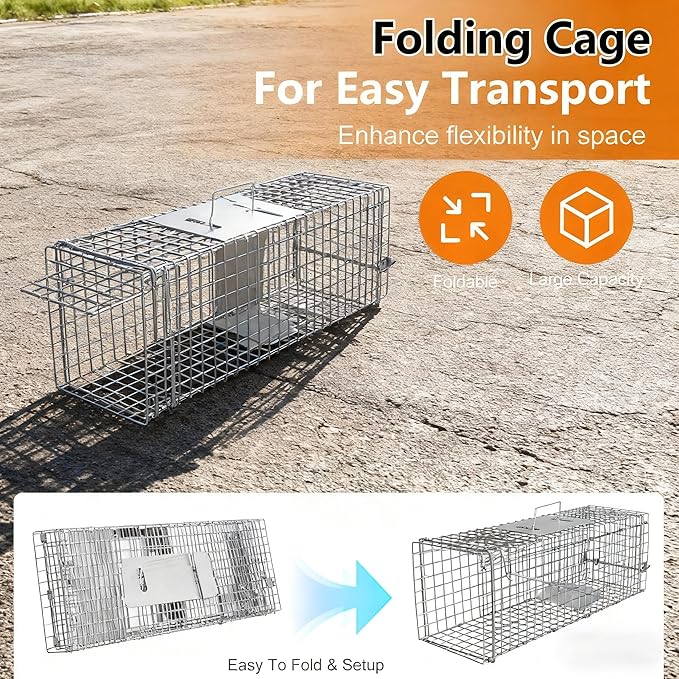 Live Animal Trap Cage Humane Collapsible Cat Trap Cage 1-Door Folding Skunk Traps for Catch and Release Small Raccoons Beavers Squirrel Groundhogs Cats Armadillos Skunks