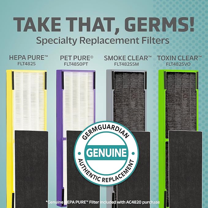 GermGuardian Air Purifier with HEPA 13 Filter, for Home, Bedroom, Allergies, Pet Hair, Removes 99.97% of Pollutants, Covers Large Room up to 740 Sq. Foot Room in 1 Hr, 22", Gray, AC4820