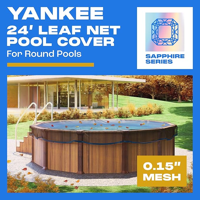 Yankee Pool Leaf Net Cover for 24 Ft. Above-Ground Round Pool - Heavy-Duty 0.15”, Net to Protect from Leaves, Debris | Leaf Catcher to Prevent Clogging