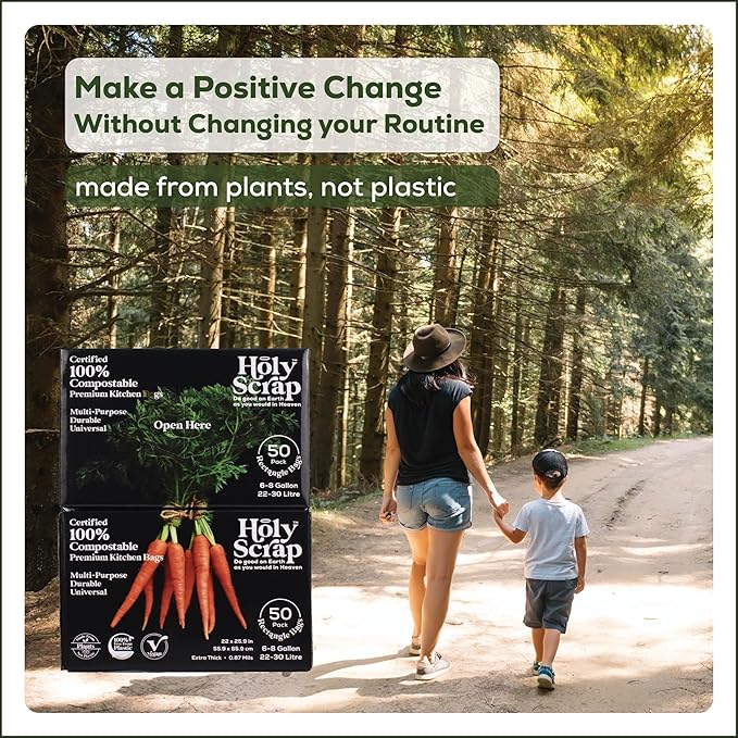 Medium Compostable Trash Bags - 6-8 Gallon, 100 Pack | Odorless, Plastic-Free & Decomposing Kitchen, Bathroom & Countertop Garbage Bag & Liners | Thick Bin Bags for Green & Food Waste