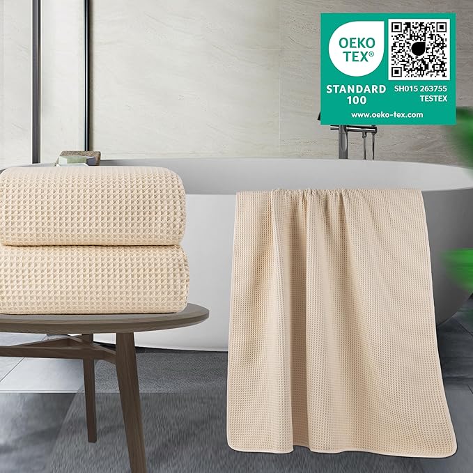 POLYTE 430 GSM Microfiber Quick Dry Lint Free Bath Sheet, 70 x 35 in, Set of 2 (Waffle Weave)