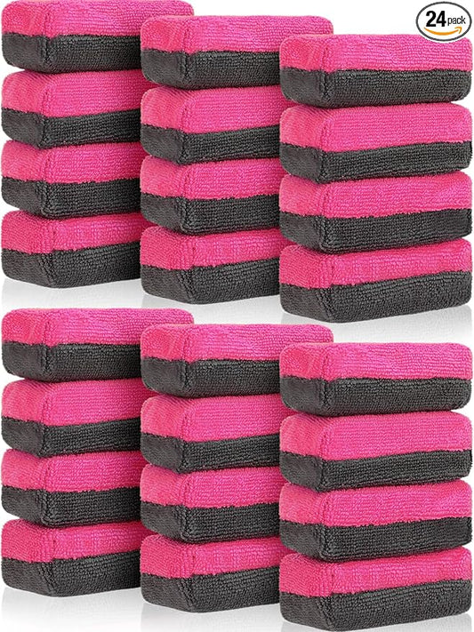 Mudder 24 Pcs 3.5 x 1.5 x 1.5 Inch Car Wax Applicator Pad Rectangular Microfiber Pads Sponge Ceramic Coating Applicator Car Foam Cleaning (Pink and Gray)