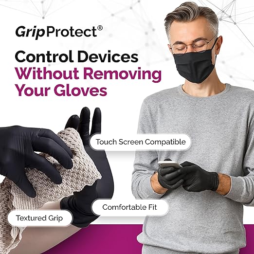 GripProtect® Precise Black Nitrile Gloves, Exam, 4 Mil, Food, Home, Cleaning, Medical/Dental, Tattoo (Small, 1,000)