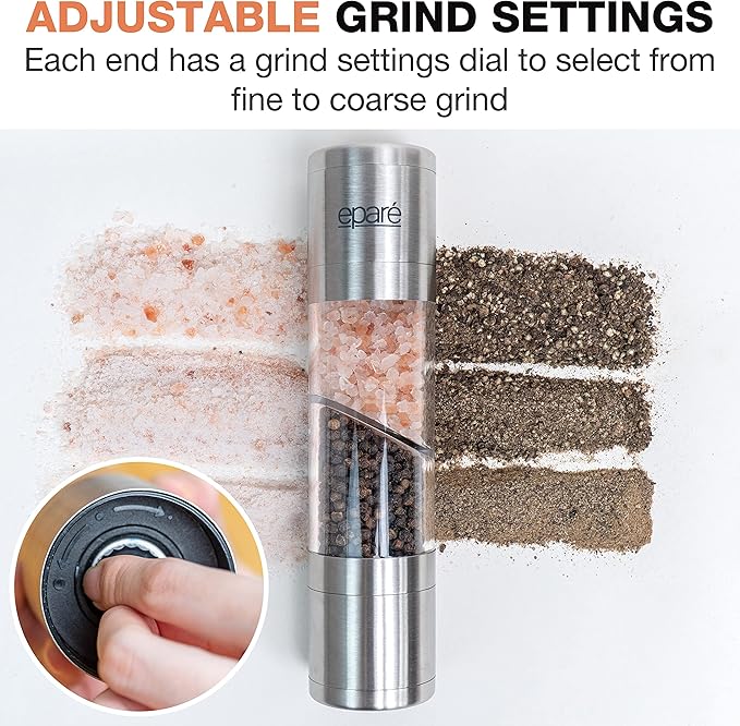 Eparé Bundle: Dual Salt & Pepper Grinder & Reusable Swedish Kitchen Dishcloth - Manual Combo Mill Grinders & Stylish & Washable Cellulose Paper Towel & Sponges Alternative