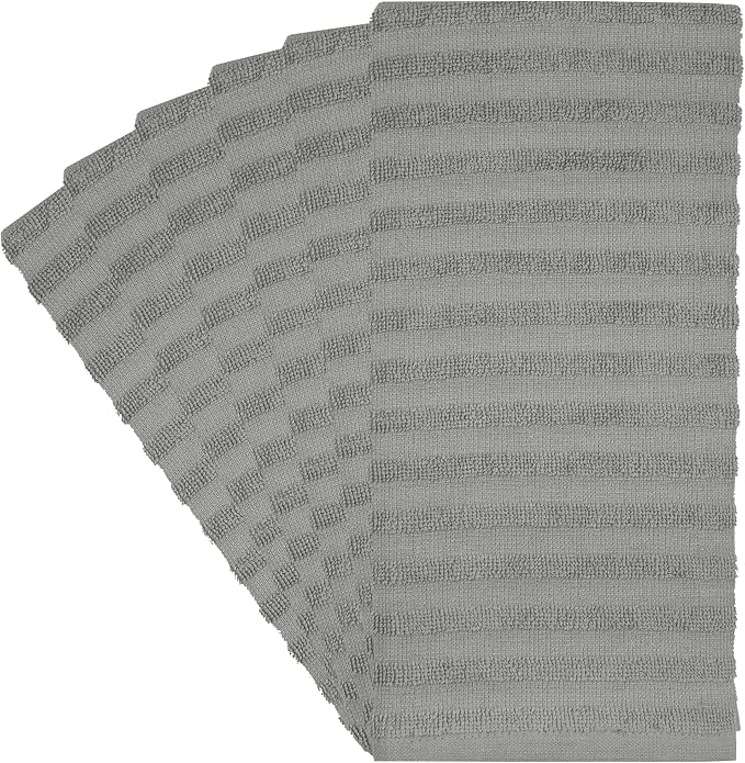 Premium Kitchen Towels (20”x 28”, 6 Pack) | Large Cotton Dish Towels 450 GSM | Highly Absorbent Terry Kitchen Linen Set with Hanging Loop | Gray Solid