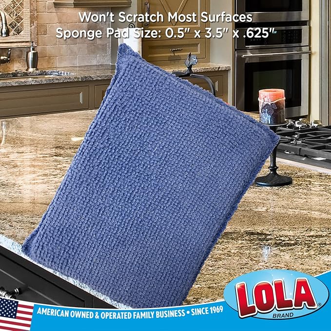 LOLA Microfiber Terry & Nylon Net Sponge Scrubber Pad, Non Scratch 2-Way Cleaning, Gently Scrubs & Wipes Clean, 1 Count