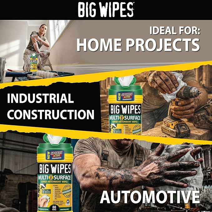 BIG WIPES Heavy Duty Multi Surface Canister, Super Absorbent Cleaning Cloths for Hands, Surfaces, and Tools - 80 Count Canister (1 Pack)