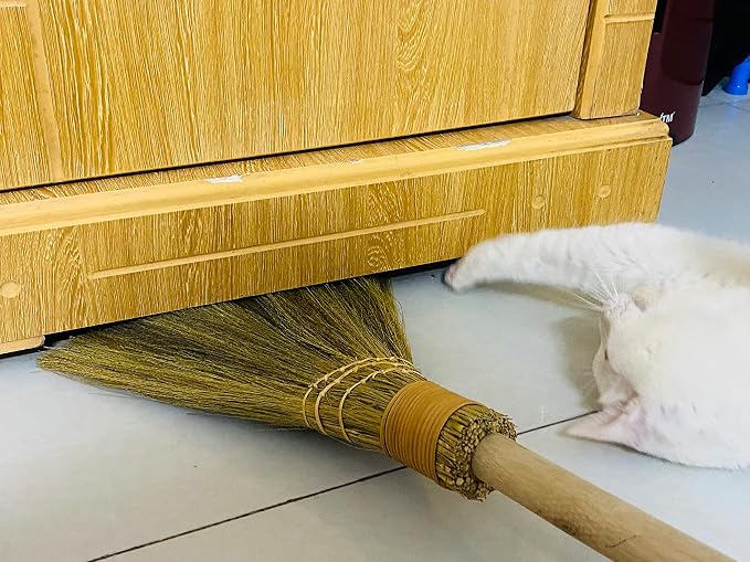 Handmade Whisk Sweeping Broom - Vietnamese Soft Straw Broom for Cleaning - Decorative 9.45" Width, 52.37" Length