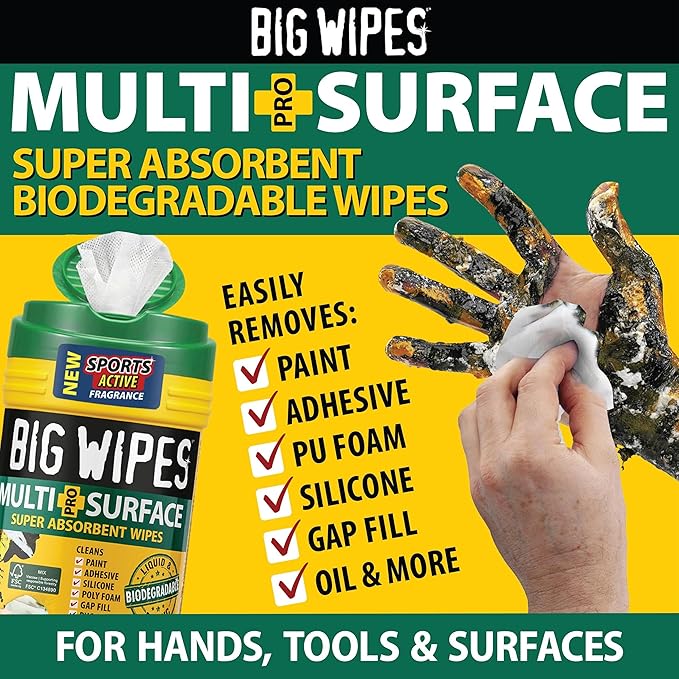 BIG WIPES Heavy Duty Multi Surface Canister, Super Absorbent Cleaning Cloths for Hands, Surfaces, and Tools - 80 Count Canister (1 Pack)