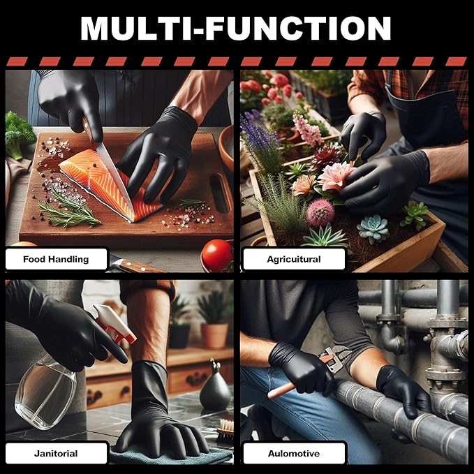 ARKEVA Black Nitrile Disposable Gloves 6 Mil. Chemical Resistance, Tear-Resistance, Latex & Powder Free