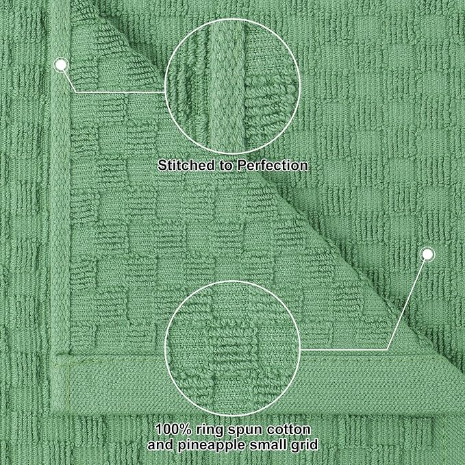 Homaxy 100% Cotton Terry Kitchen Towels(15" x 25", 8 Pack), Soft and Super Absorbent Dish Towels, 380 GSM Reusable Tea Towel with Hanging Loop, Pineapple Grid Designed, Grass Green