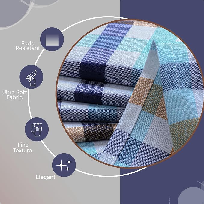 Check Dish Towels 4 Pack, 18"x26", Absorbent Hand Towels for Kitchen Use, Quick Dry Cloths, Durable Washable Rags, Reusable Dishcloth Set - Indigo Blue, Mustard Yellow, Aqua Blue