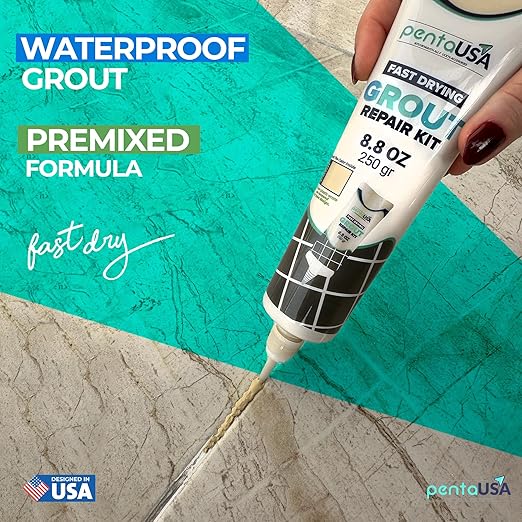 PentaUSA Premixed Tile Grout Repair Kit 2 Pack - Warm Beige Acrylic Sanded Grout Filler for Bathroom, Shower, Kitchen Tile Water-Resistant Tubes with Applicator, Fast Drying, (2 x 250g / 17.6oz)