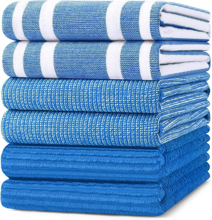 Homaxy Premium Kitchen Towels(18”x 28”, 6 Pack), Large Cotton 380 GSM Kitchen Hand Towels, Soft and Absorbent Terry Dish Towels, Multipurpose Tea Towel Set with Hanging Loop, Blueberry
