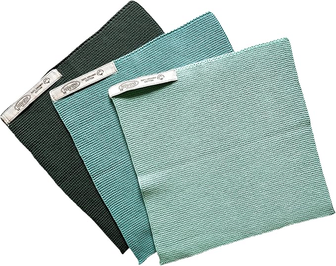 Solwang 3-Piece Danish Cotton Dishcloths in 100% Certified Organic Cotton Made in India (Petrol Organic Combi)