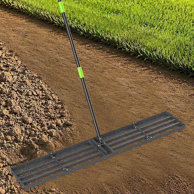 GARDTECH 48x10 Inch Lawn Leveling Rake Heavy Duty Adjustable Handle Yard Tool – Reinforced Steel Landscape Rake for Lawn Leveling, Soil Grading, Golf Course & Backyard Care