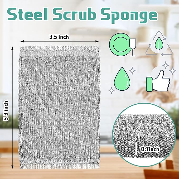 Thyle 24 Pack Steel Scrub Sponges for Dishes Non Scratch Scouring Multi Use Metal Scrubber Heavy Duty Dish Wash Kitchen Sponge for Pot Dish Washing Hard Surface Cleaning (Gray)