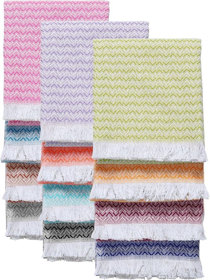 TWINY threads Kitchen Towel Chevron Weave 12 Pack Assorted Colors, Premium 100% Cotton Kitchen Linen Set, Quick Drying Absorbent Dish Rags, Washable Reusable Multi Purpose for Drying Dishes, 16"x26"