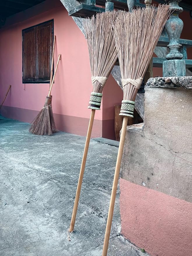 Garden Broom - Coconut Broom 55 Inch, Heavy Duty Sweeping Patio, House, Garage and Other Outdoor Spaces, Natural Coconut Leaf