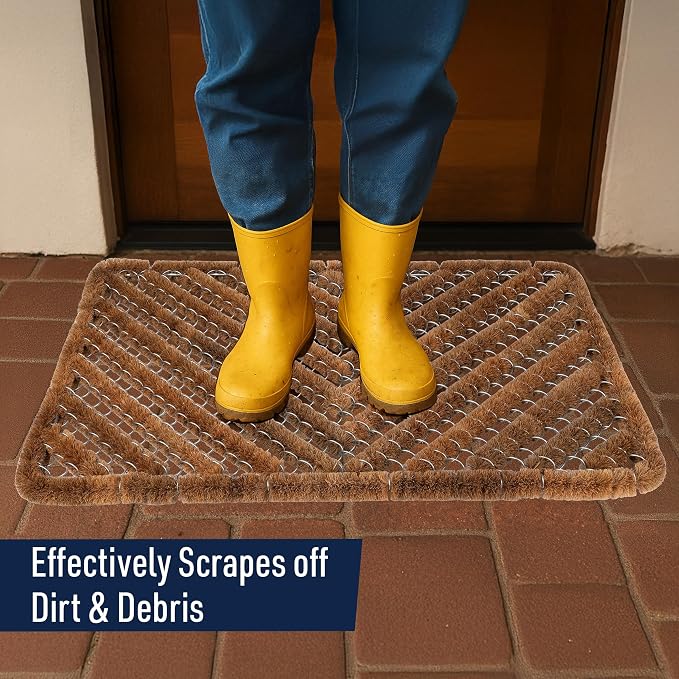 Kings County Tools Natural Coir Doormat - 29x19in Dirt Trapping Welcome Matt Outdoor or Indoor Front Door Mat Outside Entrance - Easy to Clean Heavy Duty Coco Coir and Stainless Steel Welcome Mat