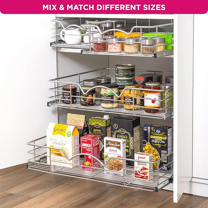 HOLDN’ STORAGE Pull Out Cabinet Organizer, Slide Out Drawer for Kitchen Cabinets & Pantry, Roll Out Shelf for Pots, Pans & Under Sink Storage, Heavy-Duty Full-Extension, 22"W x 21"D x 5"H