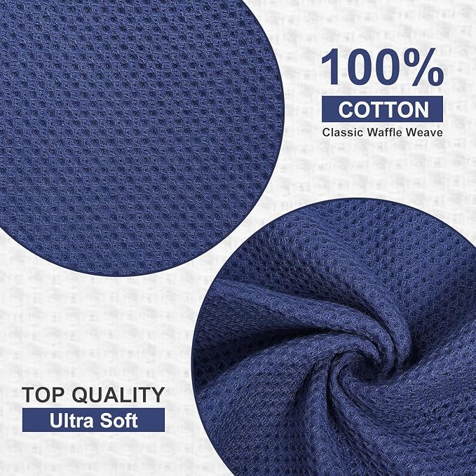 Kitinjoy 100% Cotton Waffle Weave Kitchen Towels (20 X 28 Inches, Navy Blue), 4-Pack Super Soft and Absorbent Dish Towel for Drying Dishes