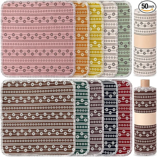 Redbaker 50 Pcs Reusable Paper Towels Paperless Reusable Cotton Cloths Toilet Absorbent Washable Paper Towels with Roll Kitchen Dishcloth for Kitchen Paperless Dishcloths(Vinca)