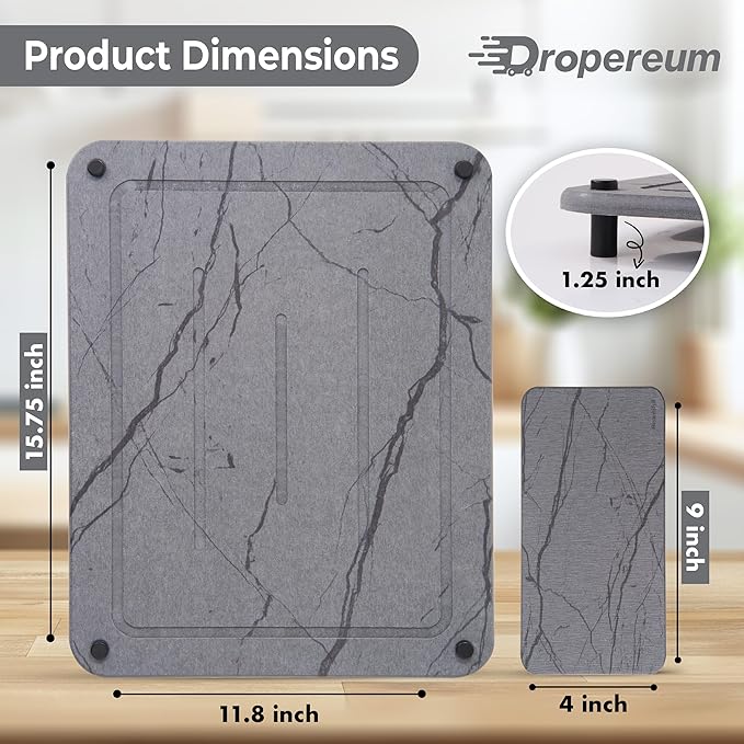 Stone Dish Drying Mat for Kitchen Counter, Quick Dry Stone Dishes Mats, Stones Drying Mat for Kitchen Counter, Water Absorbing Diatomaceous Earth Drying Mat (Dark Gray 15.7x11.8" & 8"x4")