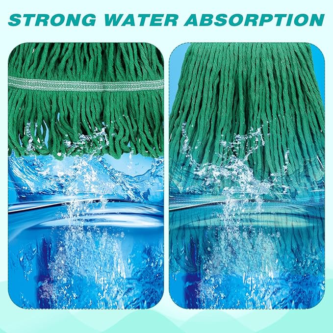 Roshtia 16 Pack Mop Head Replacement Large Heavy Duty Mop Head Commercial Replacement Looped End Cotton String Industrial Washable Mophead Refills for Commercial Industrial Home Cleaning(Green)