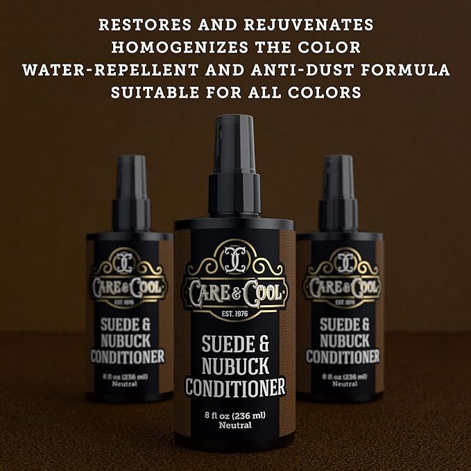 Care & Cool Suede and Nubuck Conditioner, Renovator, and Protector (8 Fl Oz). Your Best Choice for Waterproofing and Rejuvenating The Delicate Structure Against The Elements and Abrasive Impurities.