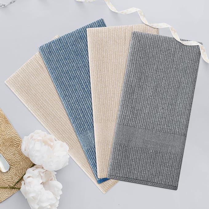 Homaxy Premium Kitchen Towels(18”x 28”, 3 Pack), Large Cotton Kitchen Hand Towels, Flat and Terry Dish Towels, 380 GSM Highly Absorbent Tea Towels Set with Hanging Loop, Multicolor