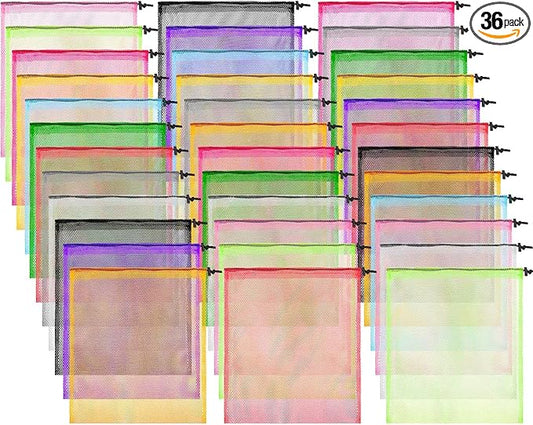 36 Pcs Mesh Laundry Drawstring Bag 13 x 15.5 Inch Mesh Equipment Nylon Net Bag with Cord Lock Closure for Beach Travel Pool Toy Storage