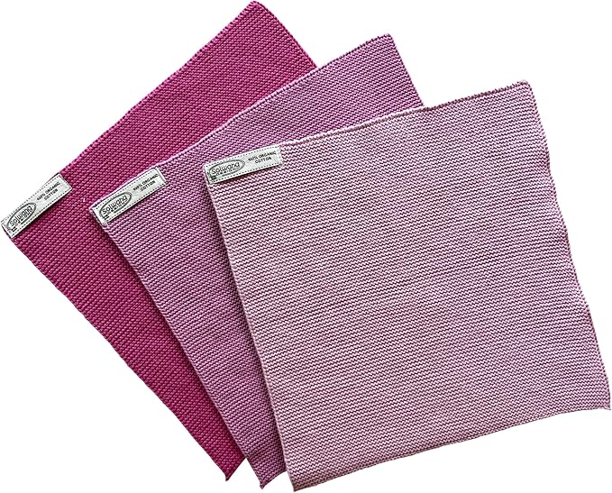 Solwang 3-Piece Danish Cotton Dishcloths in 100% Certified Organic Cotton Made in India (Rose Organic Combi), 619317045637