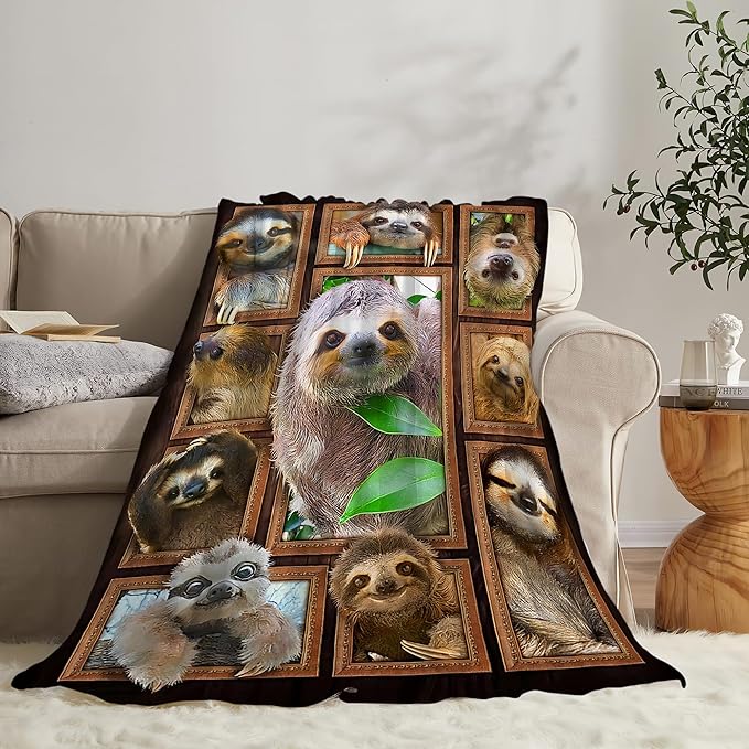 jerkboo Sloth Blanket Throws Sloth Gifts Sloth Throw Blanket for Women Men Kids Adults Soft Warm Cozy Fleece Blanket for Couch Sofa Bed 60""x50""