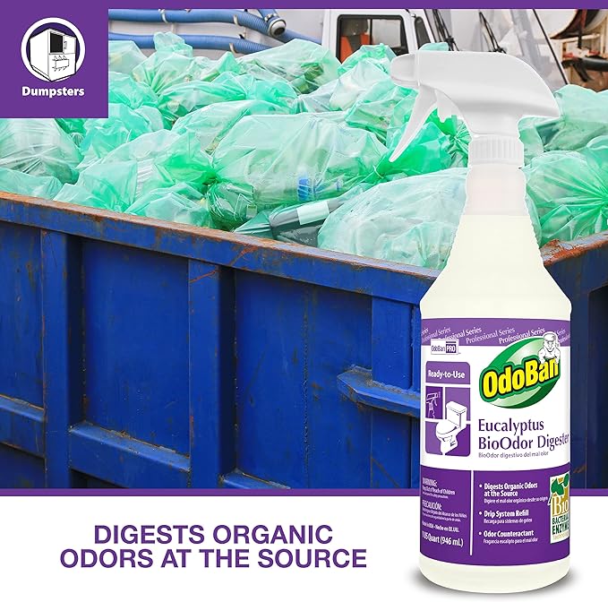 OdoBan Professional Cleaning Ready-to-Use BioOdor Digester Harsh Aroma Counteractant, Made in the USA, Eucalyptus Scent, 4-Pack, 32 Ounce Sprays Each