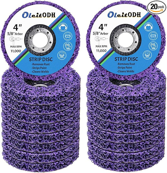 20 Pcs 4" x 5/8" Strip Discs Bulk, Paint Stripping and Rust Removal Wheels for Angle Grinders, Abrasive Grinding Discs for Metal, Wood, and Fiberglass, Purple